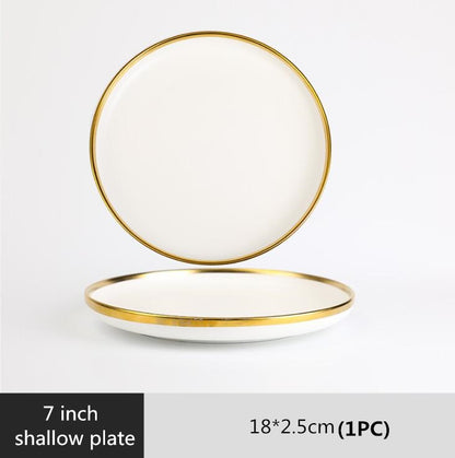 Matte Golden Rim White Porcelain Dinner Set