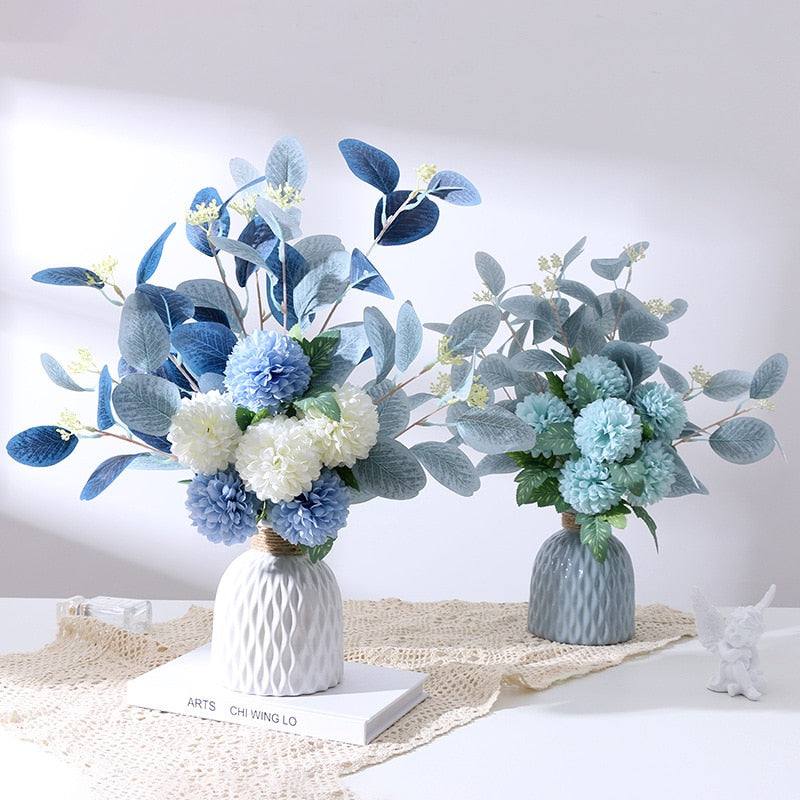 Blue n White Silk Flower Bouquet