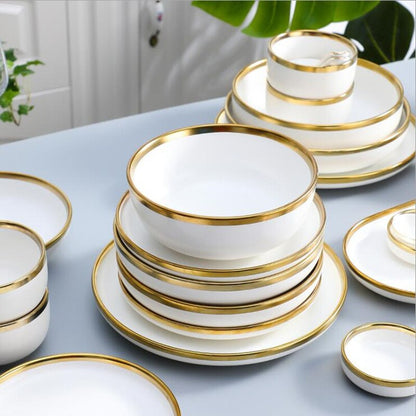 Matte Golden Rim White Porcelain Dinner Set