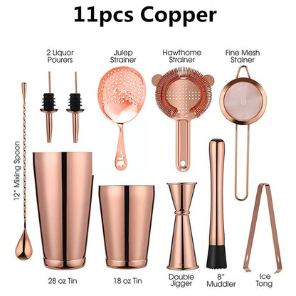 Boston Shaker Copper Cocktail Set - 11 Pieces