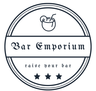 Bar Emporium Logo with tag line 'raise your bar' and a moscow mule mug with straw