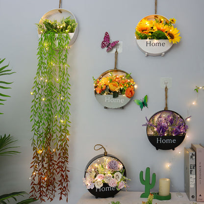 Artificial Flowers Wall Hanging with LED Lights