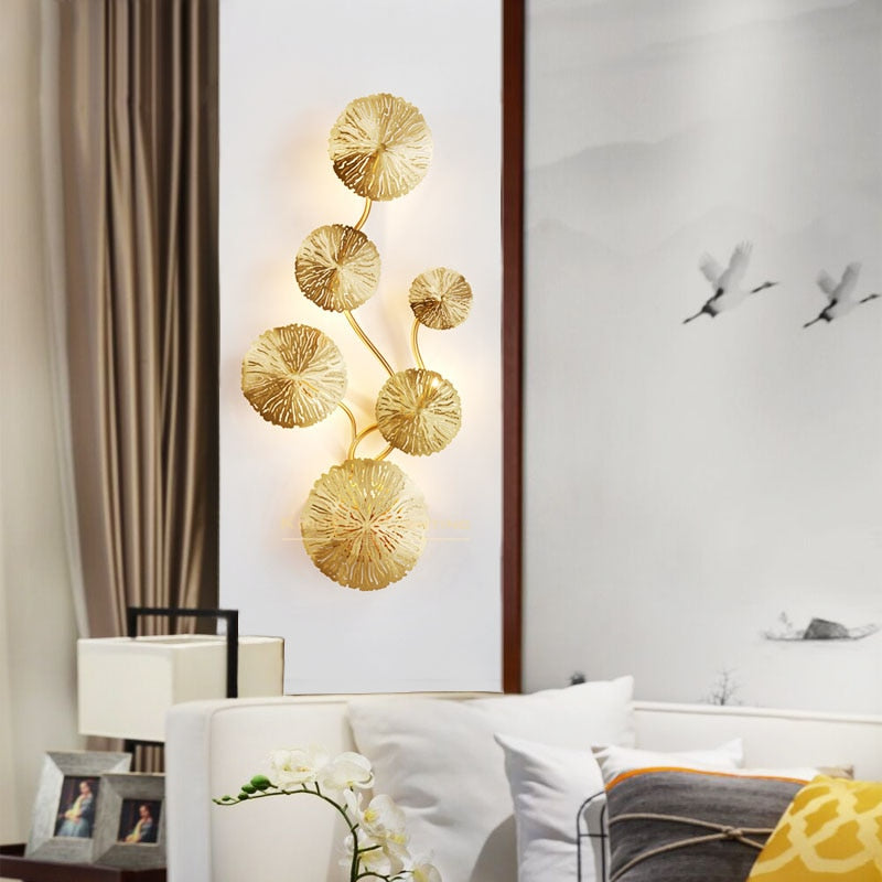 Golden Lotus 6 - Leaf Wall Lamp